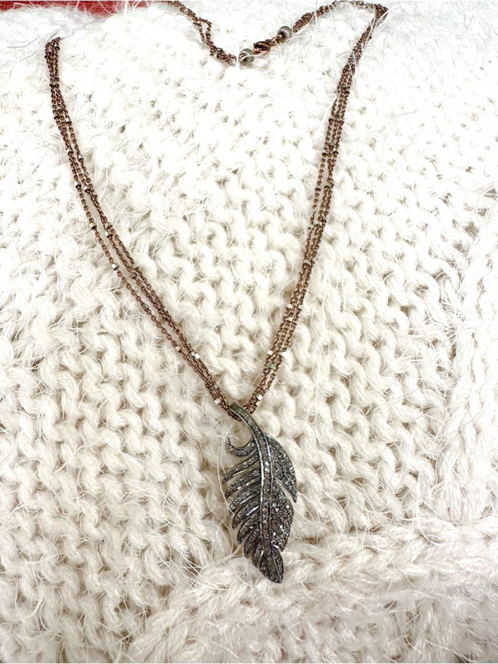 Delicate Diamond Feather Pendant Necklace in Rose Gold Fill